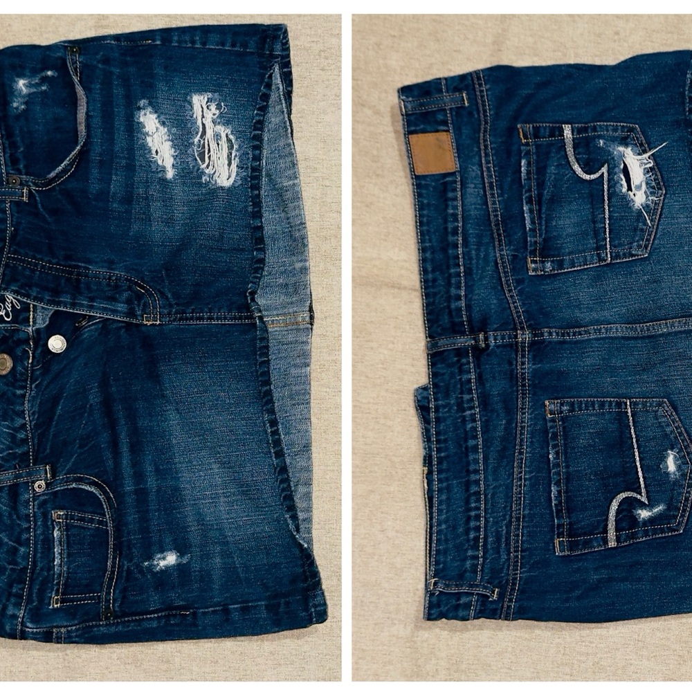 American Eagle Outfitters Dark Blue Distressed Denim Mini Skirt